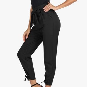 High-Waist Tie-Waist Black Paperbag Pants